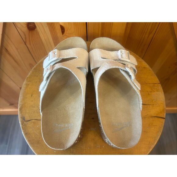 DANSKO White Slide Leather Sandals Vibram Cork Sole Size EU 37 US 6.5-7 - Picture 5 of 8